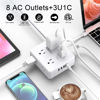 Picture of Surge Protector Power Strip - 6 Ft Flat Plug Extension Cord with 8 Widely Outlets and 4 USB Ports(1 USB C), 3 Side Outlet Extender for Home Office, White, ETL Listed