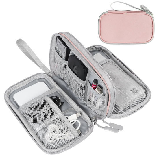 Picture of FYY Electronic Organizer, Travel Cable Organizer Bag Pouch Electronic Accessories Carry Case Portable Waterproof Double Layers All-in-One Storage Bag for Cable, Cord, Phone, Earphone-Light Pink