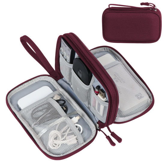 Picture of FYY Electronic Organizer, Travel Cable Organizer Bag Pouch Electronic Accessories Carry Case Portable Waterproof Double Layers Storage Bag for Cable, Charger, Phone, Earphone, Medium Size- Wine Red