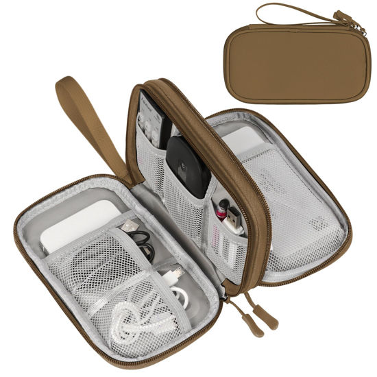 Picture of FYY Electronic Organizer, Travel Cable Organizer Bag Pouch Electronic Accessories Carry Case Portable Waterproof Double Layers All-in-One Storage Bag for Cable, Cord, Charger, Phone, Earphone Brown