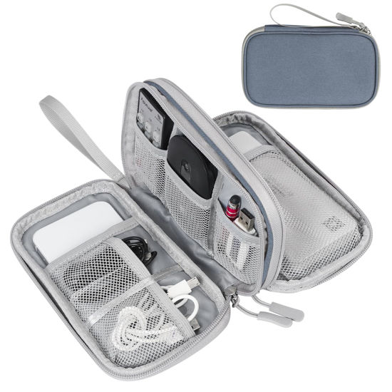 Picture of FYY Electronic Organizer, Travel Cable Organizer Bag Pouch Electronic Accessories Carry Case Portable Waterproof Double Layers All-in-One Storage Bag for Cable, Charger, Phone, Earphone Light Grey