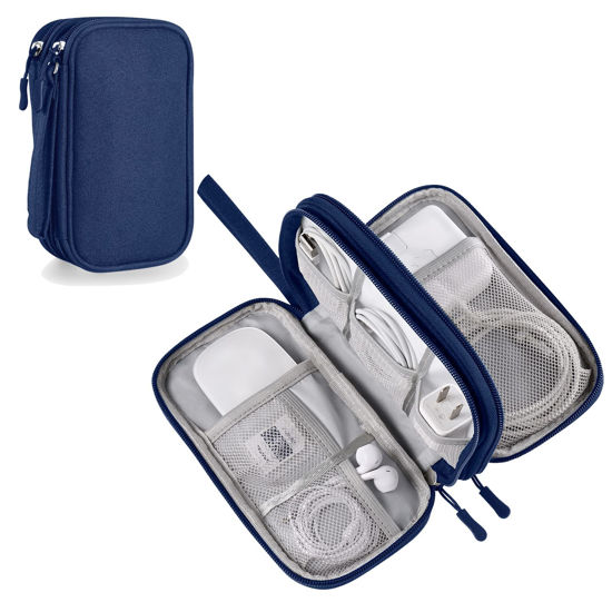 Picture of Bevegekos Travel Accessories Organizer Case, Tripped Gear Carrying Pouch for Electronics & Tech Essentials, Charger & Cords, Cables (Medium, Navy Blue)