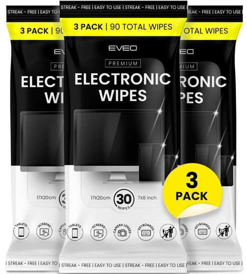 Picture of EVEO Electronic Wipes Screen Cleaner-TV Screen Cleaner Wipes, Computer Screen Cleaner, Laptop Screen Cleaner, ipad & Monitor Cleaner, TV Cleaner Screen Cleaning Wipes - [90 Wipes + Microfiber Cloth ]