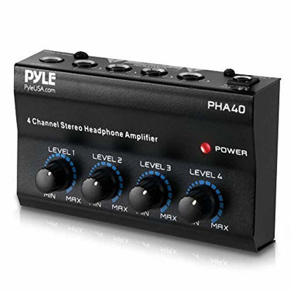 Picture of 4-Channel Portable Stereo Headphone Amplifier, Multi Channel Mini Earphone Splitter Amp with 4 ¼ inch Balanced TRS Headphones Output Jack and 1/4 inch TRS Audio Input For Sound- Pyle PHA40 (Renewed)