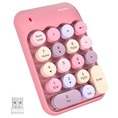 Picture of MOFII Wireless Number Pads - Pink Numeric Keypad 18 Keys USB 2.4G Round Keycap Colorful Extensions Keypads, Financial Accounting Portable Numpad 10 Key for Laptop/PC/Notebook/Surface Pro