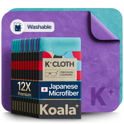 Picture of Koala Lens Cleaning Cloth | Japanese Microfiber | Glasses Cleaning Cloths | Eyeglass Lens Cleaner | Eyeglasses, Camera Lens, VR/AR Headset, and Screen Cleaning | Blue & Purple (Pack of 12)