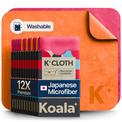 Picture of Koala Lens Cleaning Cloth | Japanese Microfiber | Glasses Cleaning Cloths | Eyeglass Lens Cleaner | Eyeglasses, Camera Lens, VR/AR Headset, and Screen Cleaning | Pink & Orange (Pack of 12)