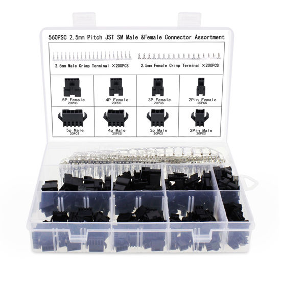 Picture of OCR 2.5mm Pitch JST SM Connector 2 3 4 5 Pin Male/ Female Housing Plug Connector Assortment Kit 560Pcs