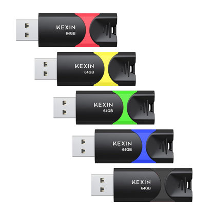 Picture of KEXIN Flash Drive 64GB Thumb Drive 5 Pack 64 GB USB Flash Drive USB 2.0 Memory Stick 64G Thumb Drives Jump Drive Data Storage (64GB, 5 Mixed Colors)