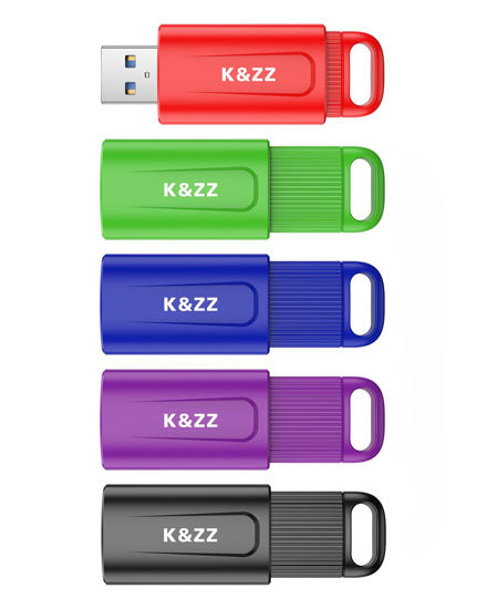 Picture of K&ZZ USB Flash Drives 64GB, 5 Pack 64GB Retractable Thumb Drives, USB 3.0 Stick for Laptop, Tablet, Smart TV (Mixed Colors 5pcs)