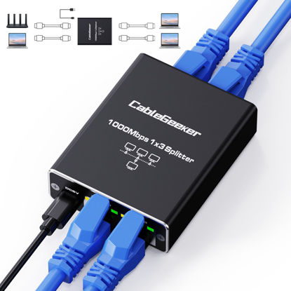 Picture of CableGeeker Ethernet Splitter 1 to 3, Upgrade 1000Mbps High Speed Ethernet Cable Splitter[3 Devices Simultaneous Networking], RJ45 LAN Network Extension with USB Power Cable for Cat8/7/6 Cable