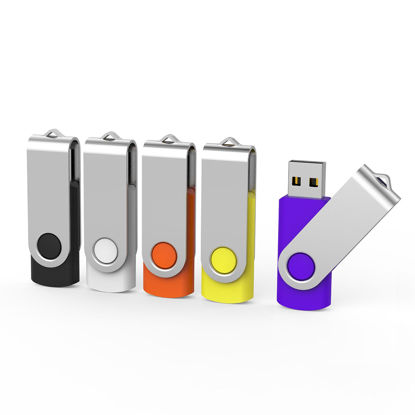 Picture of Aiibe 5 Pack 64GB USB Flash Drive 64 GB Flash Drives Thumb Drive Swivel USB Stick USB 2.0 Pen Drive (64G, 5 Mixed Colors: Black Red Yellow White Purple)