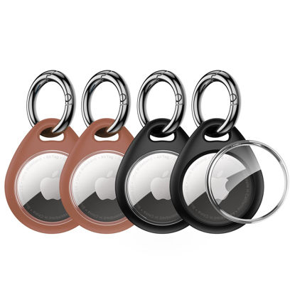 Picture of UNBREAKcable Apple AirTag Holder - 4 Pack [Fit Tightly Design] [Easy to Install] [Hold Air Tag Securely] Waterproof TPU Shell Protective Case with All Metal Keychain Key Ring Clip (Black&Brown)