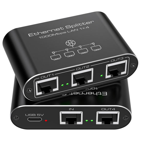 Picture of PVBCTCSID Ethernet Splitter 1 to 4 1000Mbps Internet Splitter LAN Splitter Either Network Splitter Ethernet Switch Suitable for Cat6/7/8 Cable