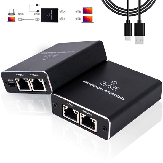 Picture of LIEZHUA Upgrade Ethernet Splitter 1 to 3 High Speed 1000Mbps, LAN Splitter with USB Power Cable, RJ45 Splitter for Cat5/5e/6/7/8 Cable Gigabit Internet Splitter [3 Devices Simultaneously Networking]