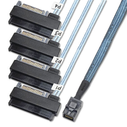 Picture of Sonilco Storage Configurations Cable Mini SAS HDD SFF-8643 to 4 SFF-8482 with 15-pin Power Port Cord (2 Cables, 0.5 Meter / 1.6 Feet)