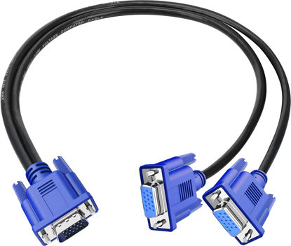 Picture of PASOW VGA Splitter Cable 1080P Dual VGA Monitor Y Cable 1 Male to 2 Female Adapter Cable Only for Screen Duplication - 1.5 Feet (No Screen Extension) - Only Work for Identical Monitor