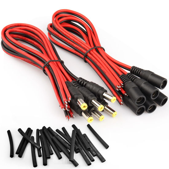 Picture of 18AWG DC Power Cable, 6 Pairs DC Power Pigtail Cable Wire, 12V 5A Male & Female Connectors, Suitable for CCTV Security Cameras and Lighting Power Adapters(5.5mm x 2.1mm, 6 Pairs)