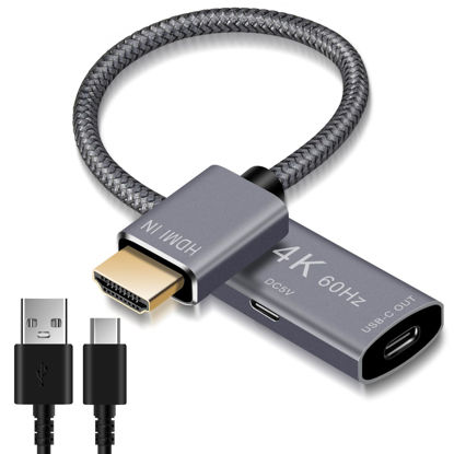 Picture of HDMI Male to USB-C Female Cable Adapter with USB C Power Cable,Uni-Directional HDMI (source) to Type C 3.1 (display) Converter,4K 60Hz Thunderbolt 3 Adapter for MacBook Pro,Microsoft Surface,Xreal Air