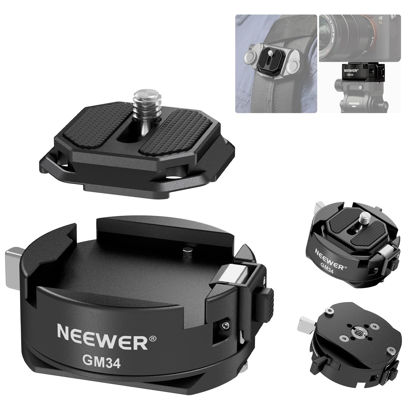 Picture of Neewer GM34 Camera Quick Release Plate Kit, Quick Switch Auto Lock Square QR Mount Plate with Arca Type Clamp Base, Compatible with Arca Swiss Peak Design Capture V3 Camera Clip, Max Load 11lb/5kg