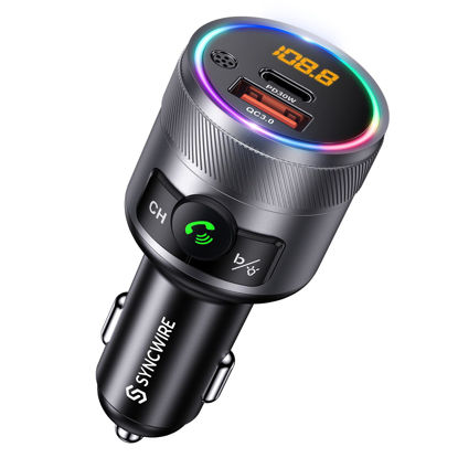 Picture of SYNCWIRE Bluetooth 5.3 FM Transmitter for Car, 48W PD & QC 3.0 Fast Charging Car Charger Bluetooth Car Kit, Wireless FM Radio Adapter, Deep Bass Music Player, Hands-Free Calling, Colorful LED Light