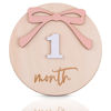 Picture of Ribbon Bow Baby Monthly Milestone, Wooden Baby Milestone Signs, Monthly Milestone Wood Discs, Baby Milestone Discs, Baby Photo Props Cards Interchangeable Number Set of 12 for Baby Growth Recording