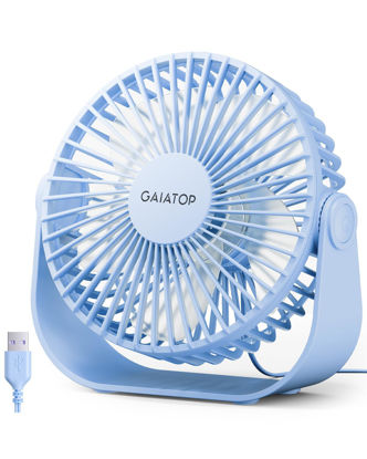 Picture of Gaiatop USB Desk Fan, 3 Speeds Portable Small Fan with Strong Airflow, 5.5 Inch Quiet Table Fan, 90° Rotate Personal Cooling Fan For Bedroom Home Office Desktop Travel (Blue)