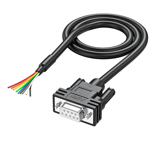 Picture of JUXINICE DB9 Female Connector to Bare Wire END, D-SUB 9 pin RS232 Serial Extension Cable Double shielde,DB9 to 9-Core Wires 10ft -Black