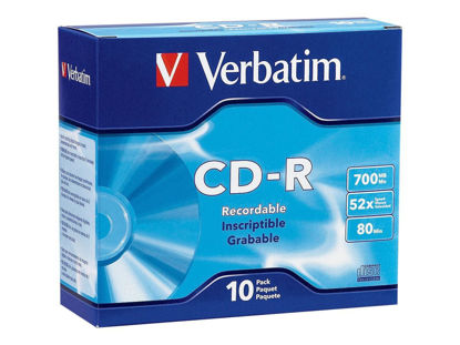 Picture of Verbatim Cd-R Recordable Disc, 700 Mb/80 Min, 52x, Slim Jewel Case, Silver, 10/pack