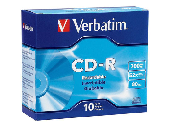 Picture of Verbatim Cd-R Recordable Disc, 700 Mb/80 Min, 52x, Slim Jewel Case, Silver, 10/pack