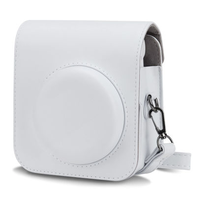 Picture of Blummy PU Leather Camera Case Compatible with Instax Mini 12 Instant Camera with Adjustable Strap and Pocket (White)