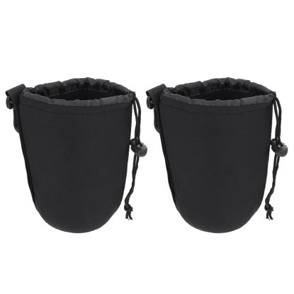 Picture of SHOWERORO 2pcs Camera Lens Bag Camera Lens Accessories Drawstring Lens Case Lens Pouch Bag Camera Lens Case Bag Shockproof Camera Lens Case Bag for Dslr Camera Lens No Words Digital Neoprene