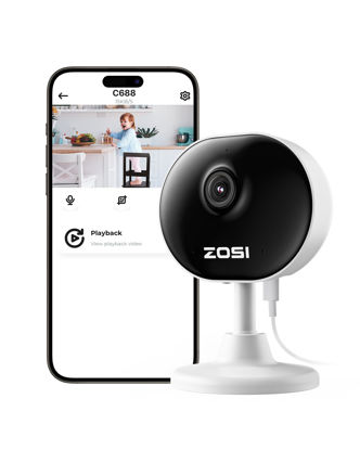 Picture of ZOSI Indoor Security Camera for Baby/Pet Monitor, C688 1080P Home Surveillance WiFi Camera with Phone App, AI Motion Detection, 2-Way Audio, Night Vision, SD Card/Cloud Storage, Works with Alexa