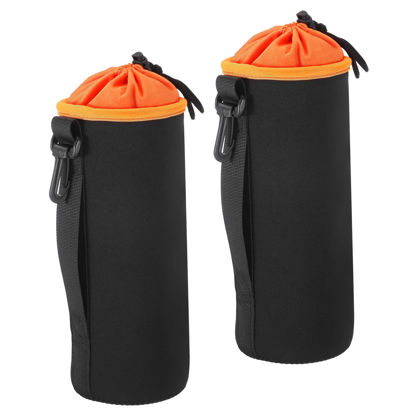 Picture of PATIKIL Camera Lens Bag, 2 Pcs 3.9" IDx9.8 H Drawstring Lens Pouch with Thick Protective Neoprene, Lens Case for DSLR Camera Lens, Water Coffee Cups, Black Orange