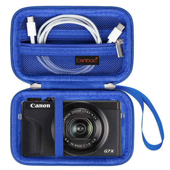 Picture of Canboc Camera Case for Canon PowerShot G7 X Mark II/ G7X Mark III Digital 4K Vlogging Camera, Point and Shoot 4K Video Camera Bag, Zipper Mesh Pocket fits USB Cable, Batteries, Blue