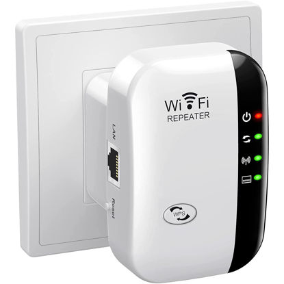 Picture of WiFi Extender Signal Booster Up to 5000sq.ft and 55+ Devices, WiFi Range Extender, Wireless Internet Repeater, Long Range Amplifier with Ethernet Port, 1-Key Setup, Access Point, Alexa Compatible