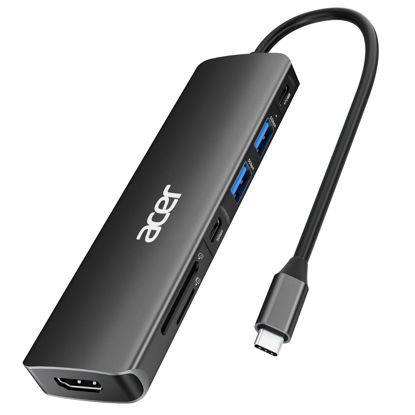 Picture of Acer USB C Hub, 7 in 1 USB C to HDMI Dock, 2 USB 3.1 GEN1 and 5Gbps Type-C Data Port, 4K HDMI Port, PD 100W Charging, SD Card Reader, for iPad Pro MacBook Pro Acer Laptops and More (Black)