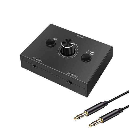 Picture of Audio selector 3.5mm Audio Switch Audio Switcher, Passive Speaker Headphone Manual Selector Splitter Box Audio Sharing (2-IN-1-OUT/1-IN-2-OUT)