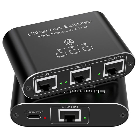 Picture of PVBCTCSID Ethernet Splitter 1 to 3 1000Mbps High Speed Internet Splitter LAN Splitter Ethernet Switch Either Network Splitter Supports Simultaneous Networking of 3 Devices Works with Cat6/7/8 Cables