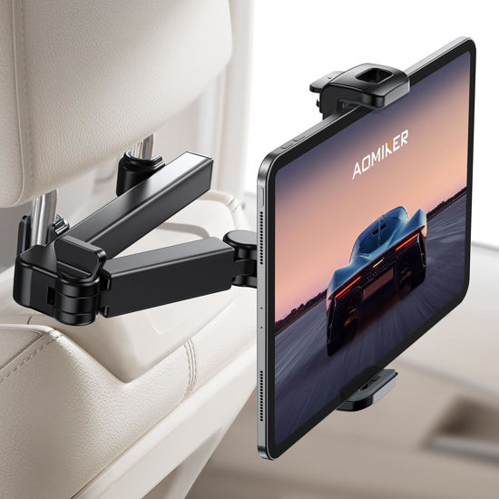 Picture of Aomiker iPad Holder Car Headrest - [Stretchable Arm] 2024 Adjustable Tablet Mount for Car Backseat, Travel Road Trip Essentials for Kids, for iPad Pro, Air, Mini, Samsung Tab, 4.7-11” Device - Black