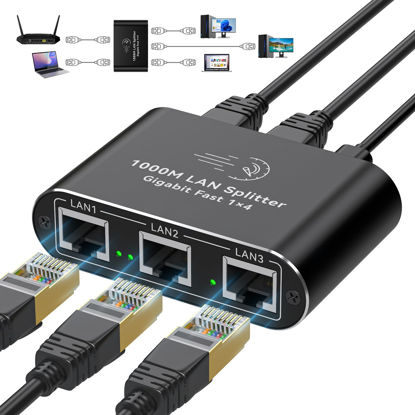 Picture of AILVLVNG Ethernet Splitter 1 to 4 1000Mbps Internet Splitter LAN Splitter Either Network Splitter with USB Power Cable, High Speed RJ45 Ethernet Cable Splitter Adapter for Cat 6/5e/7/8 Cables