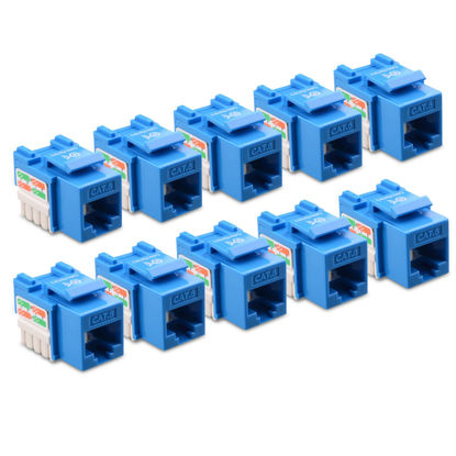 Picture of Cable Matters [UL Listed] 10-Pack 10Gbps Cat6 Keystone Jacks, RJ45 Keystone Jack, Ethernet Keystone Jack in Blue for Patch Panel and Wall Plate