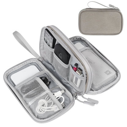 Picture of FYY Electronic Organizer, Travel Cable Organizer Bag Pouch Electronic Accessories Carry Case Portable Waterproof Double Layers All-in-One Storage Bag for Cable, Cord, Charger, Phone, Earphone Khaki