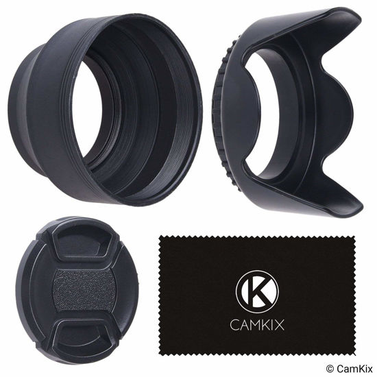 Picture of 72mm Set of 2 Camera Lens Hoods and 1 Lens Cap - Rubber (Collapsible) + Tulip Flower - Sun Shade/Shield - Reduces Lens Flare and Glare - Blocks Excess Sunlight for Enhanced Photography and Video