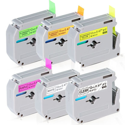 Picture of 6 x Fluorescent Color Label Maker Tape Compatible with Brother Label Maker Replacement for P-Touch Label Tape 12mm 0.47Inch M-K231 M Tape Work with PT-M95 PT-90 PT-70 PT-65 PT-85 Label Maker