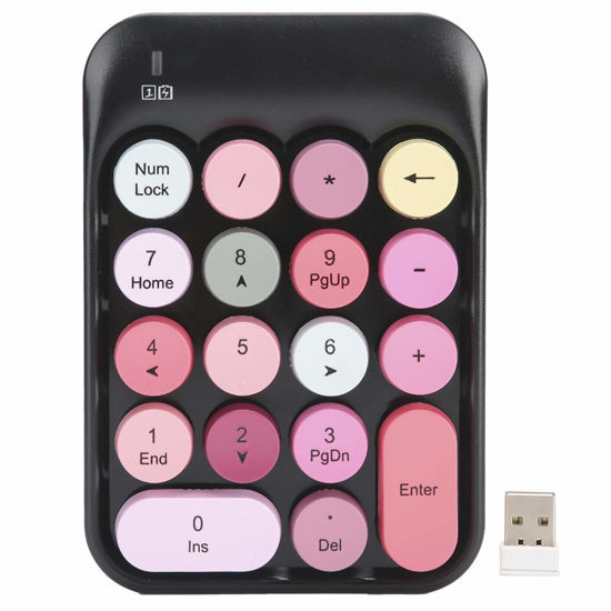 Picture of FOSA 18 Keys Mini Numeric Keyboard, Portable Wireless Number Pad USB Receiver Compact Silent Numeric Keyboard Financial Accounting Keyboard Extensions,for Laptop Desktop PC (Colorful Black)