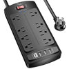 Picture of Surge Protector Power Strip - Nuetsa Flat Plug Extension Cord with 8 Outlets and 4 USB Ports, 6 Feet Power Cord (1625W/13A), 2700 Joules, ETL Listed, Black