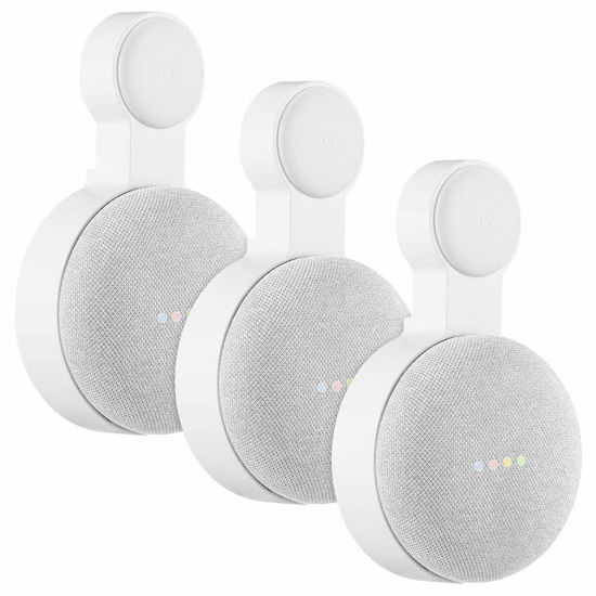 Picture of Caremoo Google Nest Mini Wall Mount Holder, Space-Saving Design Outlet Mount, Perfect Cord Management for Google Nest Mini 2nd Generation (White, 3 Pack)