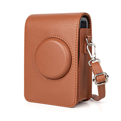 Picture of MUZIRI KINOKOO Instax Mini EVO Case - Compatible for Fujifilm Fuji Instax Mini EVO/Polaroid Mini EVO Instant Camera - with Adjustable Shoulder Strap - in Brown Lychee Texture Vertical Style