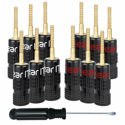 Picture of GearIT Flex Pin Banana Plugs for Speaker Wire (6 Pairs, 12 Pieces), Speaker Connector Pin Plug Type, 24K Gold Plated for Spring-Loaded Speaker Banana Jack Terminals (Support 12 AWG to 20 AWG Wires)